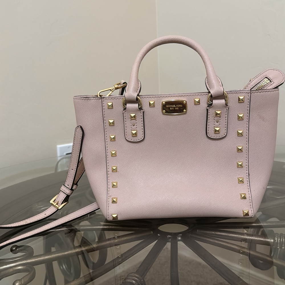 Michael Kors Pink and Gold Mini Bag with Studded Detailing